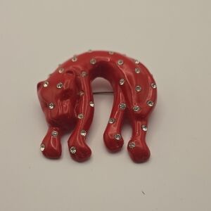 Red Cat Brooch with Rhinestones